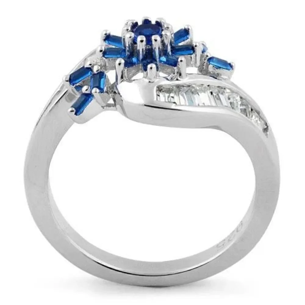 Blooming Flower Blue Sapphire Sterling Silver Ring Womens New